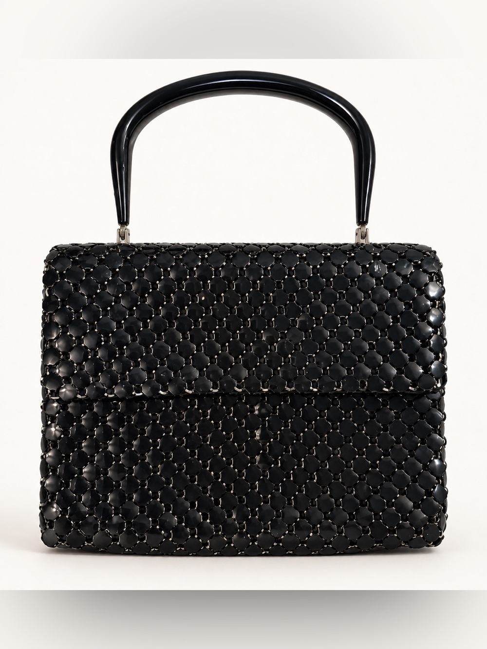 GT-0096 | Vintage Whiting & Davis Black Metal Mesh Lucite Handle Handbag